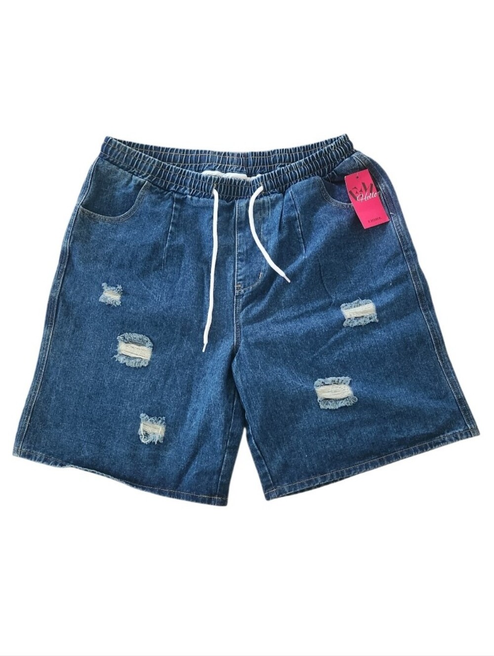 Casual Distressed Blue Denim Drawstring Men’s Shorts Sz XL Nwt